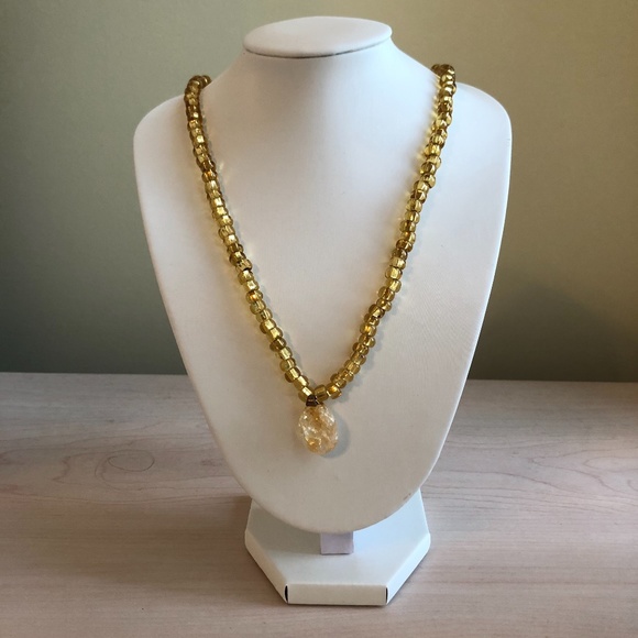 Handmade Bright Gold Beaded Necklace with Snow Colored Pendant Gold Infusions - Picture 1 of 2